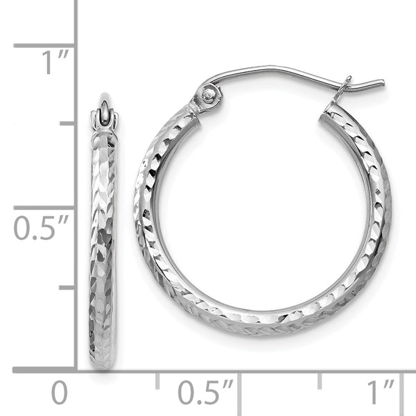 14KT White Gold 20X2MM Diamond-cut Hoop Earrings