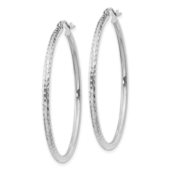 14KT White Gold 40X2MM Diamond-cut Hoop Earrings