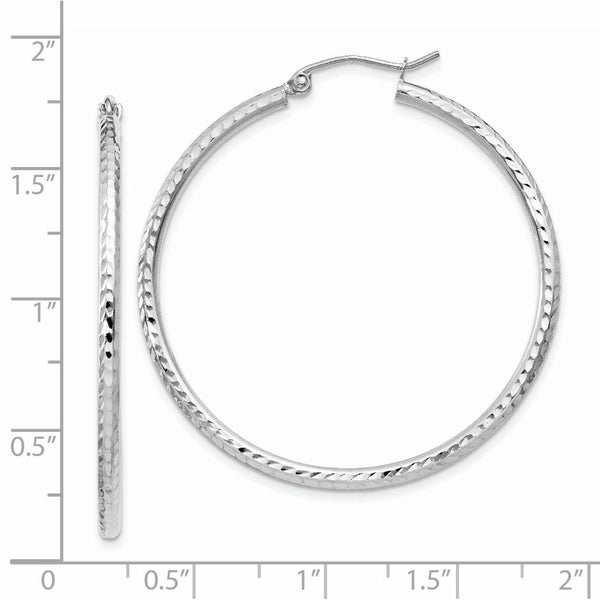 14KT White Gold 40X2MM Diamond-cut Hoop Earrings