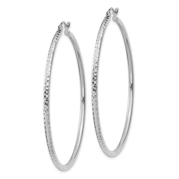 14KT White Gold 50X2MM Diamond-cut Hoop Earrings