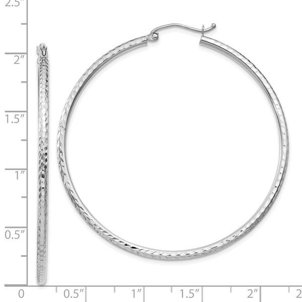 14KT White Gold 50X2MM Diamond-cut Hoop Earrings