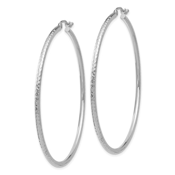 14KT White Gold 55X2MM Diamond-cut Hoop Earrings