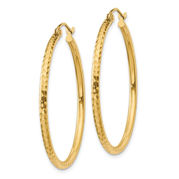 14KT Yellow Gold 35X2MM Diamond-cut Hoop Earrings