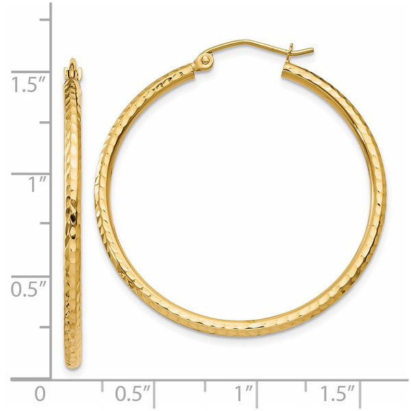 14KT Yellow Gold 35X2MM Diamond-cut Hoop Earrings