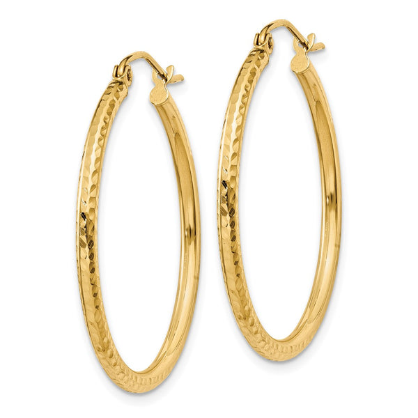 14KT Yellow Gold 30X2MM Diamond-cut Hoop Earrings