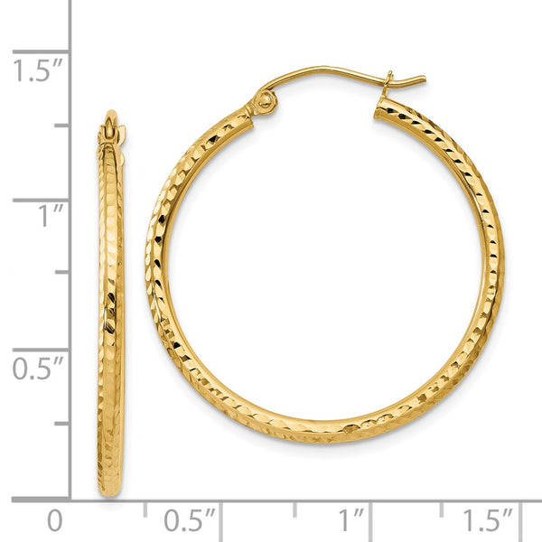 14KT Yellow Gold 30X2MM Diamond-cut Hoop Earrings