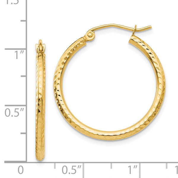 14KT Yellow Gold 25X2MM Diamond-cut Hoop Earrings