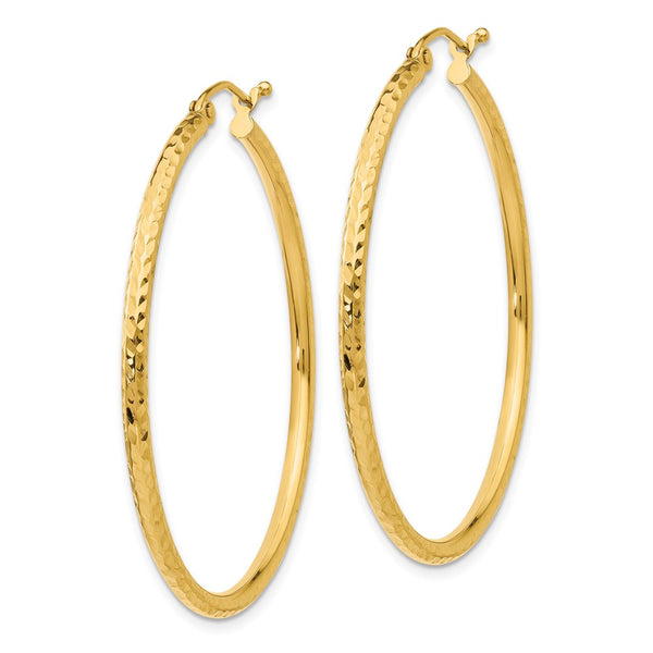 14KT Yellow Gold 40X2MM Diamond-cut Hoop Earrings