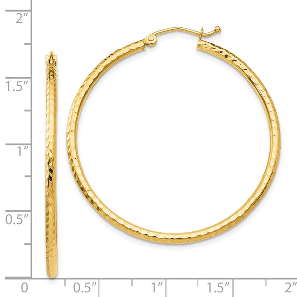 14KT Yellow Gold 40X2MM Diamond-cut Hoop Earrings