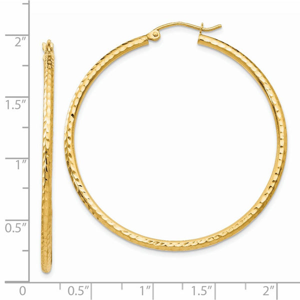 14KT Yellow Gold 45X2MM Diamond-cut Hoop Earrings