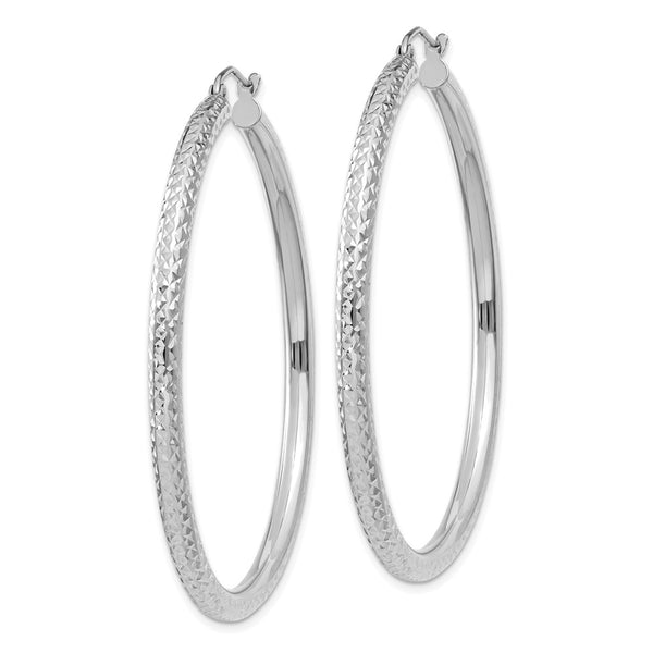 14KT White Gold 50X3MM Diamond-cut Hoop Earrings