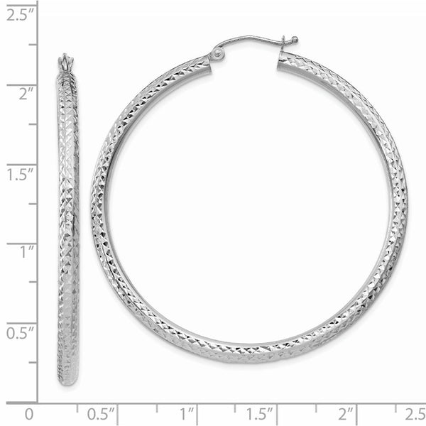 14KT White Gold 50X3MM Diamond-cut Hoop Earrings