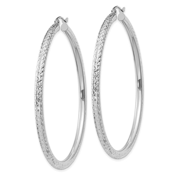 14KT White Gold 55X3MM Diamond-cut Hoop Earrings