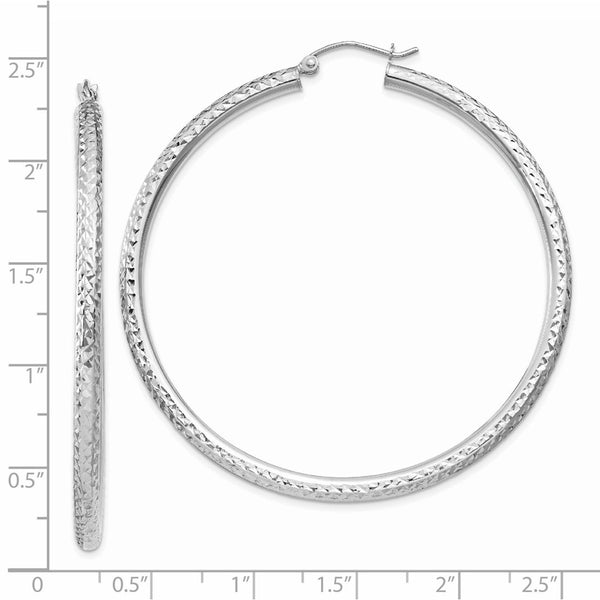 14KT White Gold 55X3MM Diamond-cut Hoop Earrings