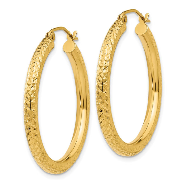 14KT Yellow Gold 30X3MM Diamond-cut Hoop Earrings