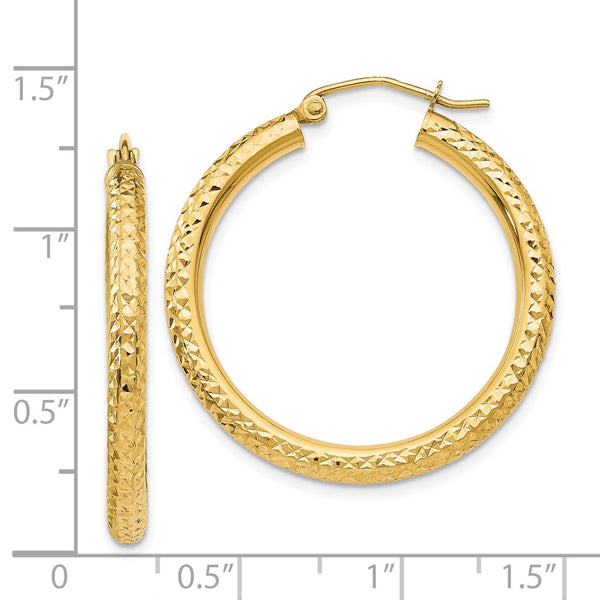 14KT Yellow Gold 30X3MM Diamond-cut Hoop Earrings