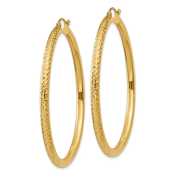 14KT Yellow Gold 50X3MM Diamond-cut Hoop Earrings