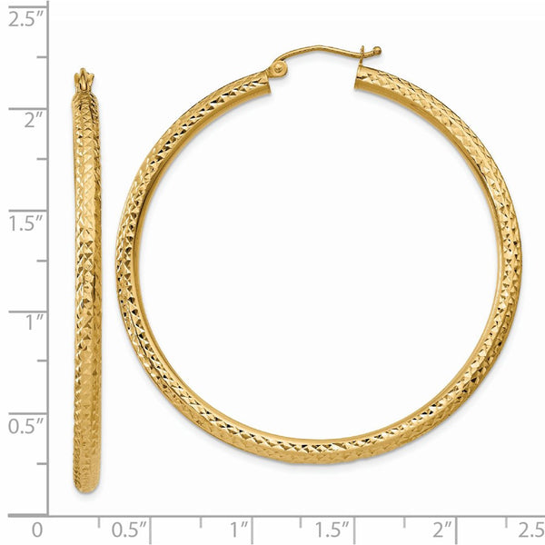 14KT Yellow Gold 50X3MM Diamond-cut Hoop Earrings