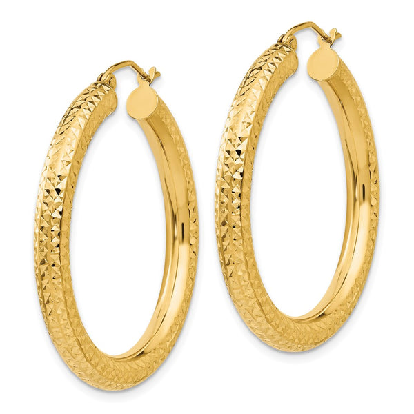 14KT Yellow Gold 35X4MM Diamond-cut Hoop Earrings