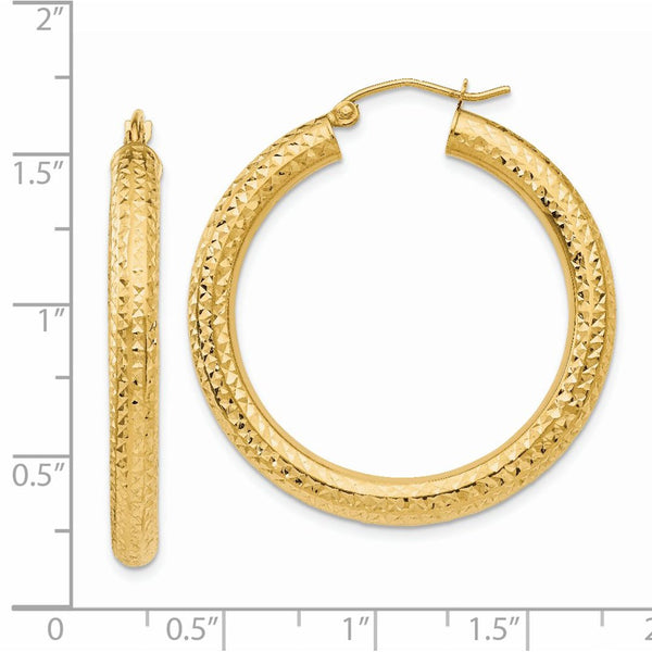 14KT Yellow Gold 35X4MM Diamond-cut Hoop Earrings