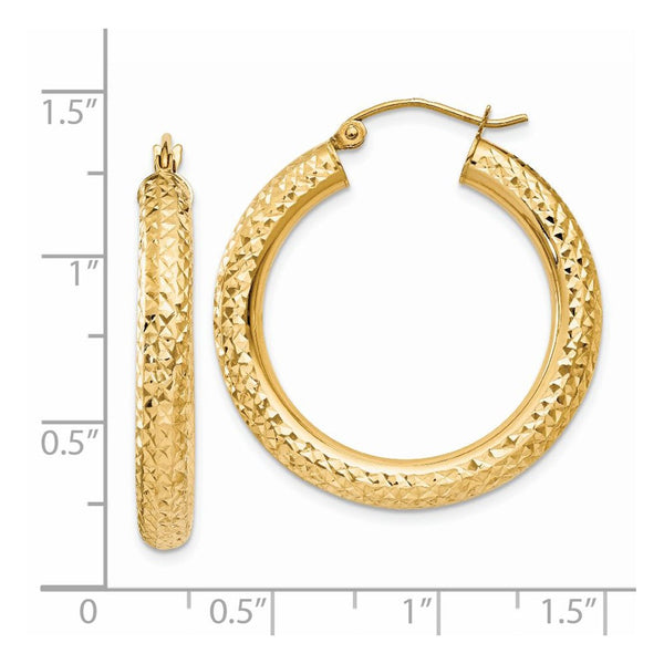 14KT Yellow Gold 30X4MM Diamond-cut Hoop Earrings