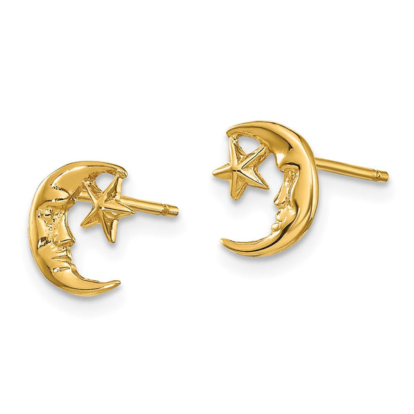 14KT Yellow Gold 8MM Celestial Moon and Star Earrings