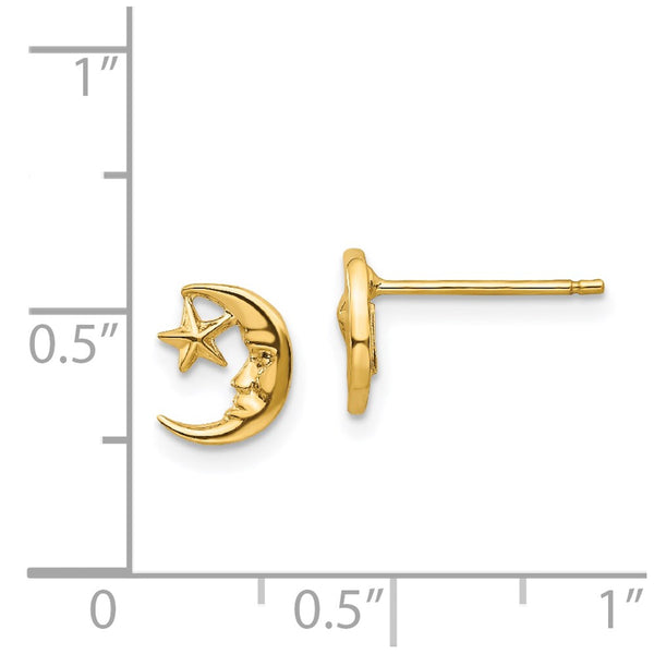 14KT Yellow Gold 8MM Celestial Moon and Star Earrings