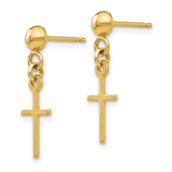 14KT Yellow Gold 19X6MM Drop & Dangle Cross Earrings