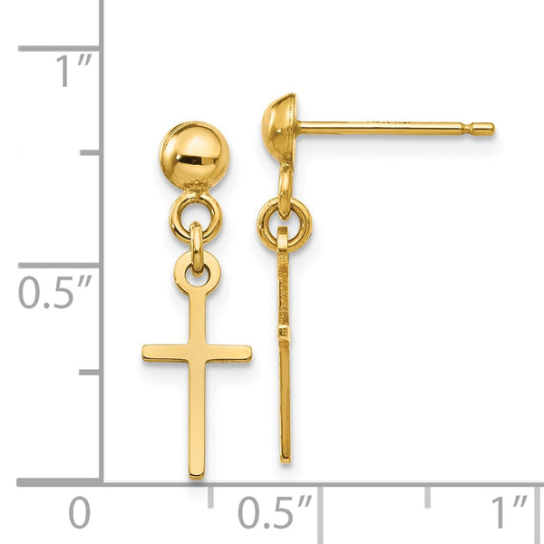 14KT Yellow Gold 19X6MM Drop & Dangle Cross Earrings