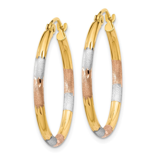 14KT Gold Tri-Color 22X2MM Diamond-cut Hoop Earrings