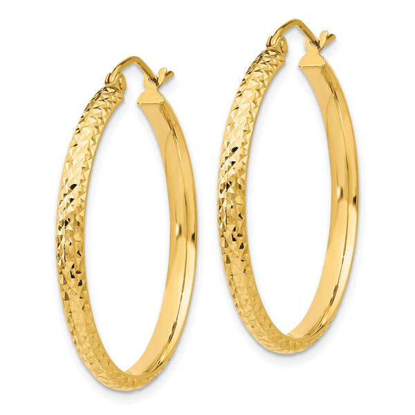 14KT Yellow Gold 30X2.8MM Diamond-cut Hoop Earrings