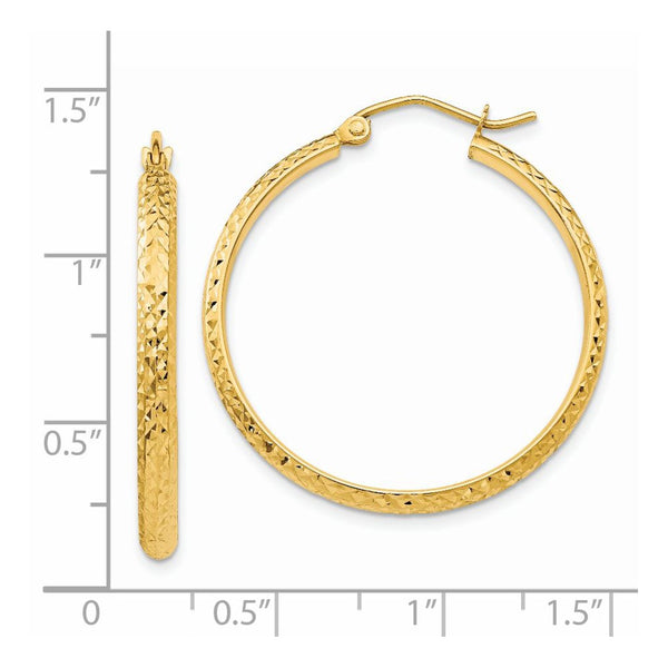 14KT Yellow Gold 30X2.8MM Diamond-cut Hoop Earrings