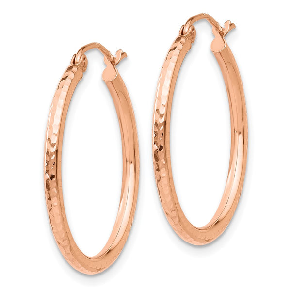 14KT Rose Gold 25X2MM Diamond-cut Earrings