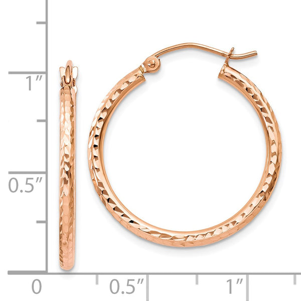 14KT Rose Gold 25X2MM Diamond-cut Earrings