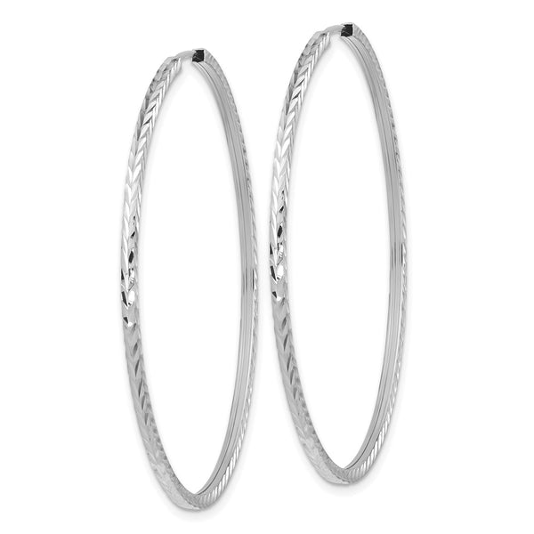 14KT White Gold 50X1.35MM Diamond-cut Endless Hoop Earrings