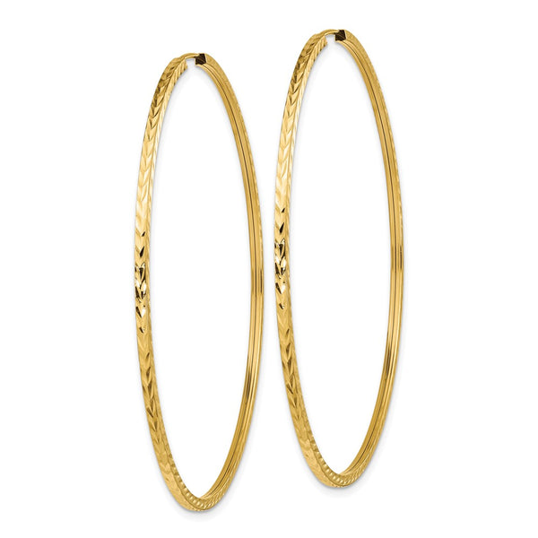 14KT Yellow Gold 59X1.35MM Diamond-cut Hoop Earrings