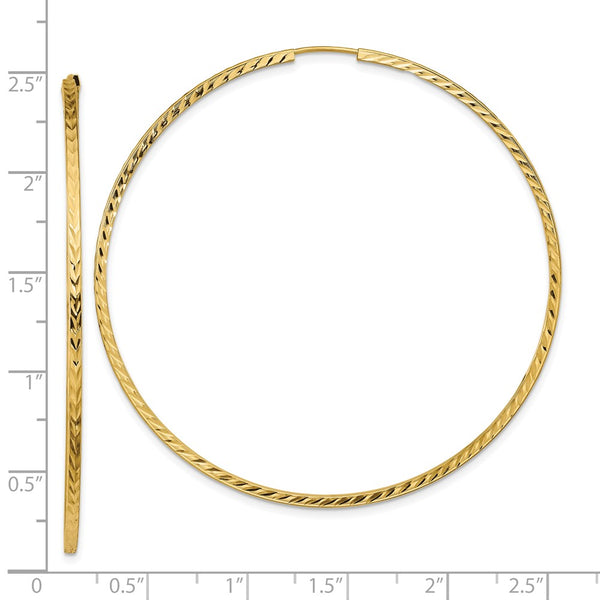 14KT Yellow Gold 59X1.35MM Diamond-cut Hoop Earrings