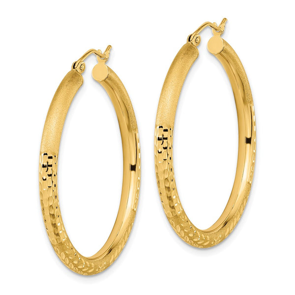 14KT Yellow Gold 35X3MM Diamond-cut Hoop Earrings