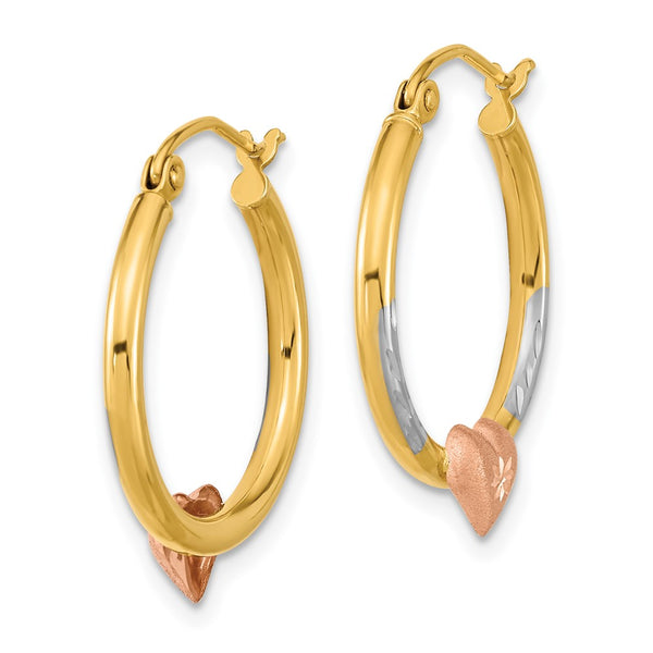 14KT Gold Tri-Color 20X2.47MM Heart Hoop Earrings