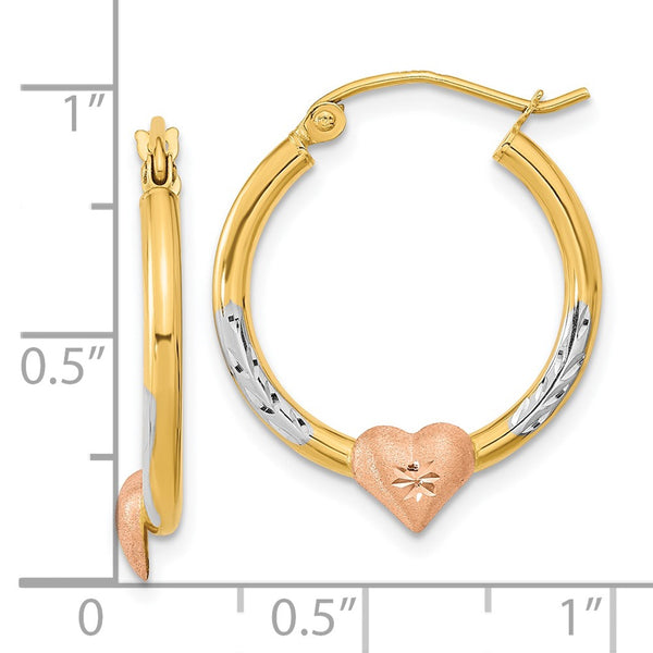 14KT Gold Tri-Color 20X2.47MM Heart Hoop Earrings