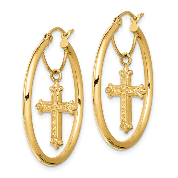 14KT Yellow Gold Diamond-cut Cross Hoop Earrings