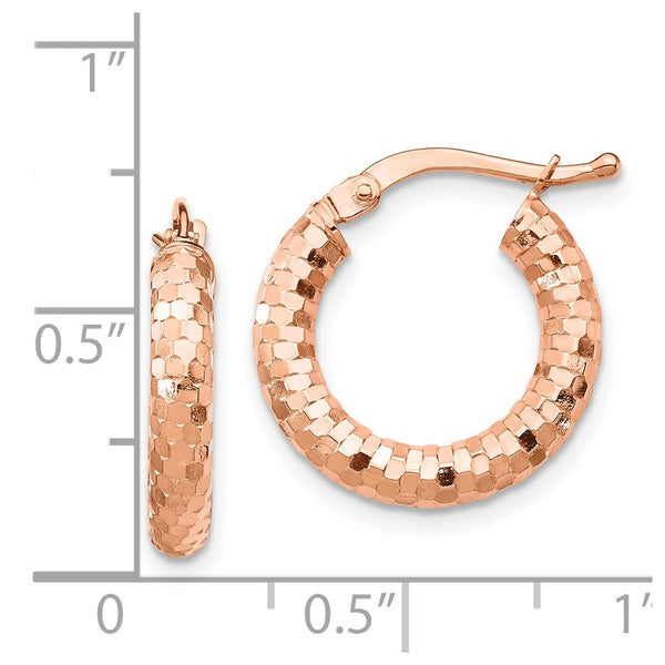 14KT Rose Gold 10X3MM Diamond-cut Hoop Earrings