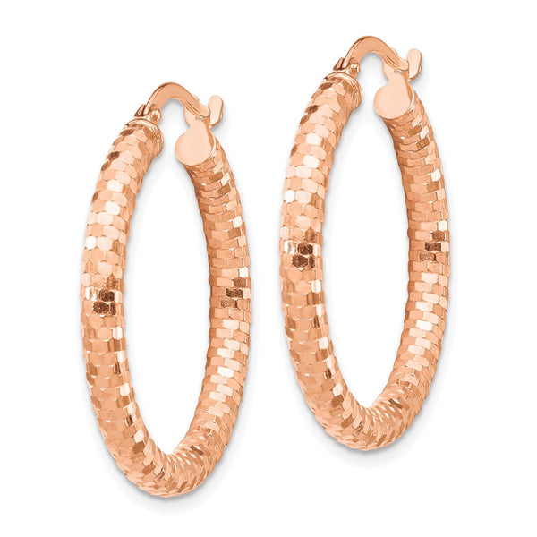 14KT Rose Gold 20X3MM Diamond-cut Hoop Earrings