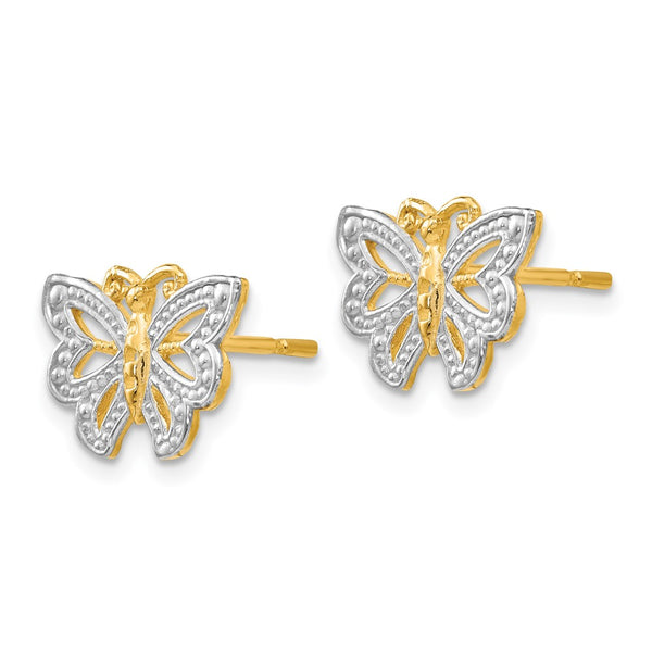 14KT Yellow Gold With Rhodium Plating 8X12MM Butterfly Earrings