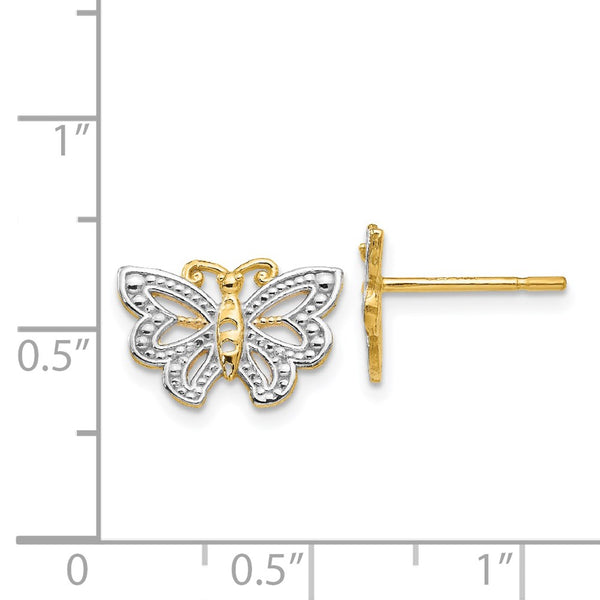 14KT Yellow Gold With Rhodium Plating 8X12MM Butterfly Earrings