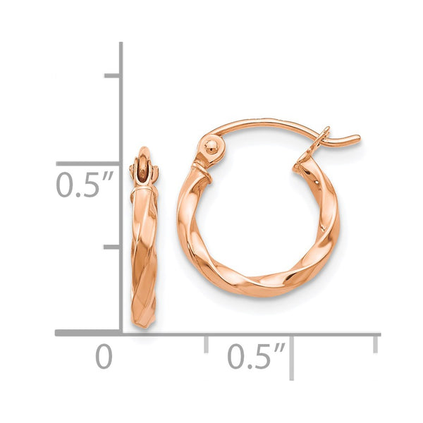 14KT Rose Gold 12X2MM Twist Hoop Earrings