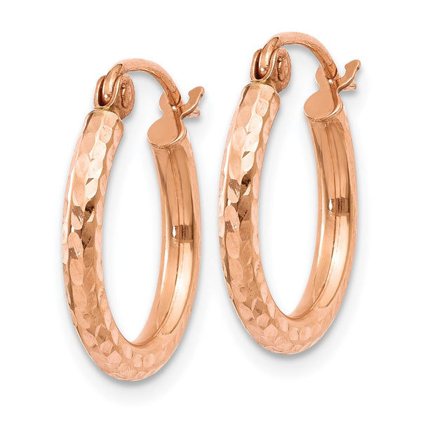 14KT Rose Gold 15X2MM Diamond-cut Hoop Earrings