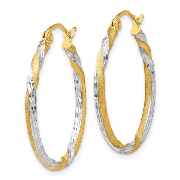 14KT Yellow Gold With Rhodium Plating 29X2MM Diamond-cut Twist Hoop Earrings