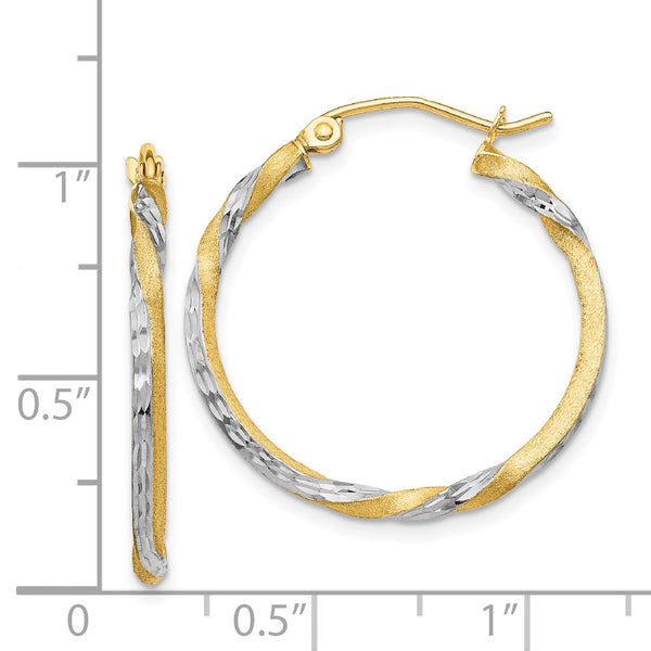 14KT Yellow Gold With Rhodium Plating 29X2MM Diamond-cut Twist Hoop Earrings