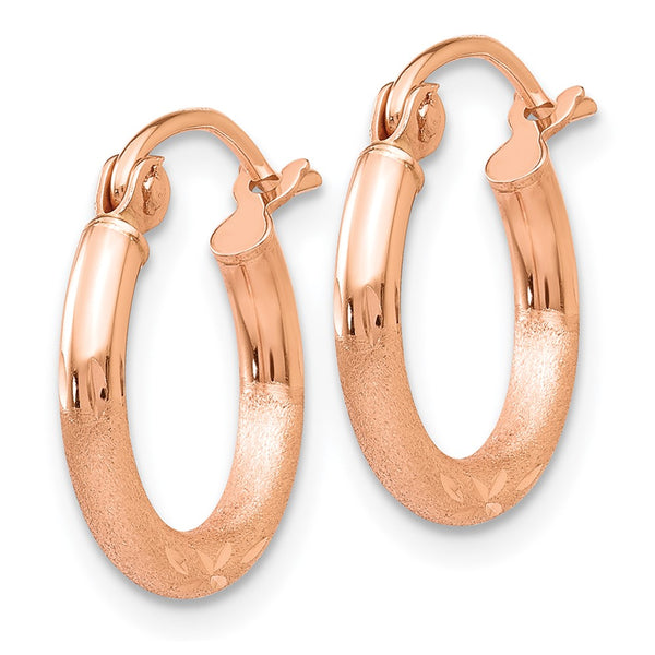 14KT Rose Gold 13X2MM Diamond-cut Hoop Earrings